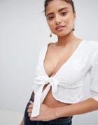 Prettylittlething Cheesecloth Embroidered Crop Top - White