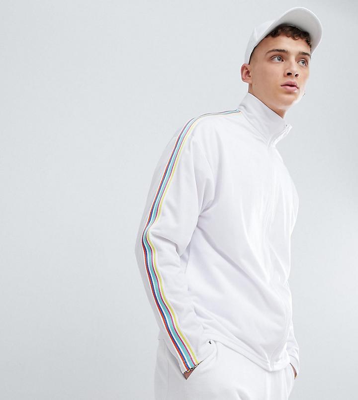 Reclaimed Vintage Inspired Festival Track Jacket With Rainbow Tape In White - White