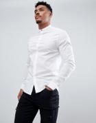 Asos Design Skinny Shirt With Grandad Collar And Popper In White - White