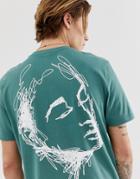 Asos Design Organic Cotton Relaxed T-shirt With Back Sketch Print - Green