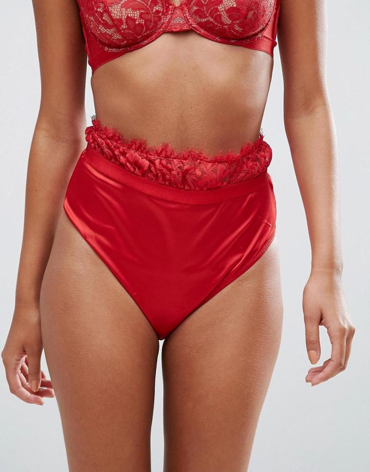 Asos Jerry High Waist Satin Pant With Lace Waistband - Red