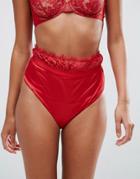 Asos Jerry High Waist Satin Pant With Lace Waistband - Red