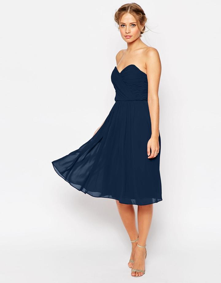 Asos Wedding Chiffon Bandeau Midi Dress - Navy