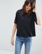 Asos T-shirt In Linen Mix Fabric - Black