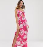 Influence Floral Print Tie Front Beach Maxi Dress-pink