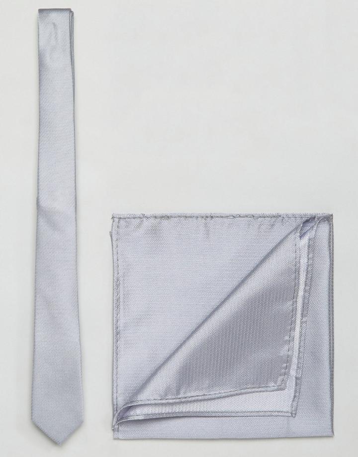 Asos Wedding Silk Tie And Pocket Square In Gray - Gray