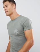 New Look Muscle Fit T-shirt With East Print In Khaki - Green