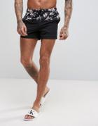 Asos Swim Shorts With Floral Cut And Sew Print In Short Length - Black