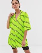 Vintage Supply Relaxed Shirt With Revere Collar In All Over Logo - Yellow