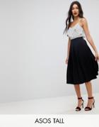 Asos Tall Midi Skirt With Box Pleats - Black