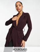 Asos Design Hourglass Jersey Suit Blazer With Obi Tie Waist In Wine-neutral