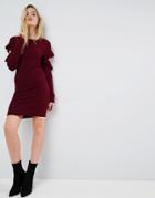 Asos Knitted Dress With Ruffle Open Sleeve Detail - Black