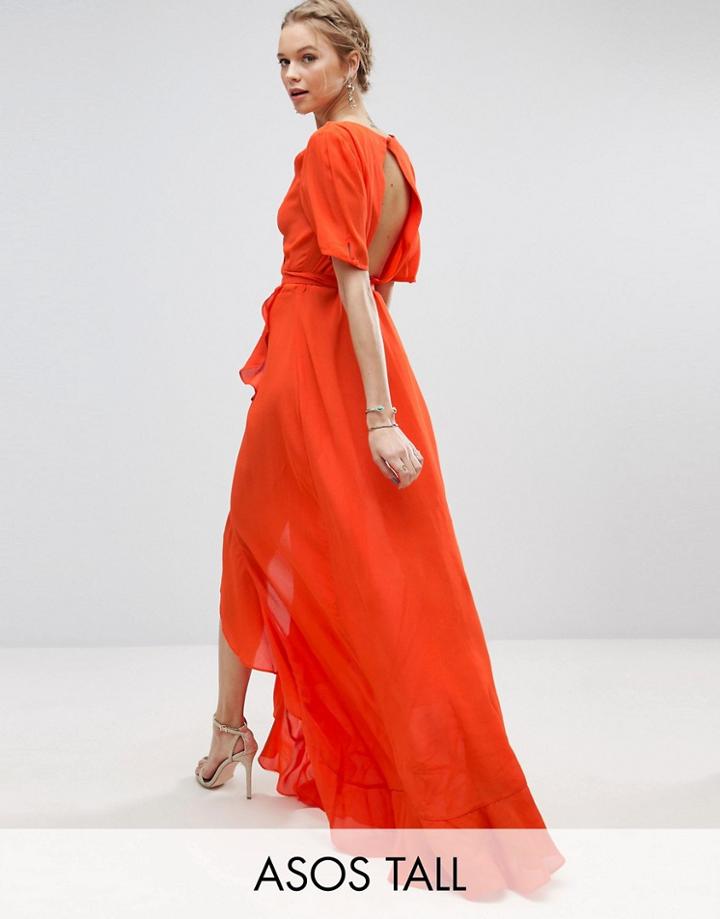 Asos Tall Tea Dress Maxi With Ruffle Detail And Open Back - Multi