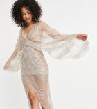 Asos Design Tall Cape Sleeve Pearl Embellished Midi Dress-multi