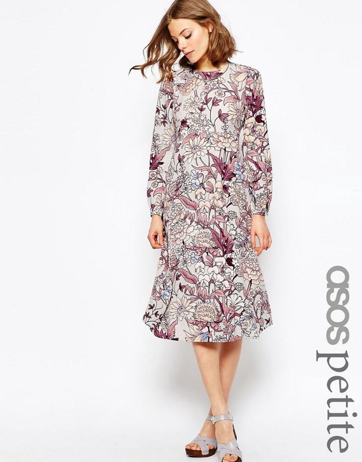 Asos Petite Printed Column Midi Dress In Floral Print - Multi