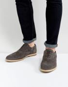 Asos Derby Shoes In Gray Suede With Brogue Detail - Gray