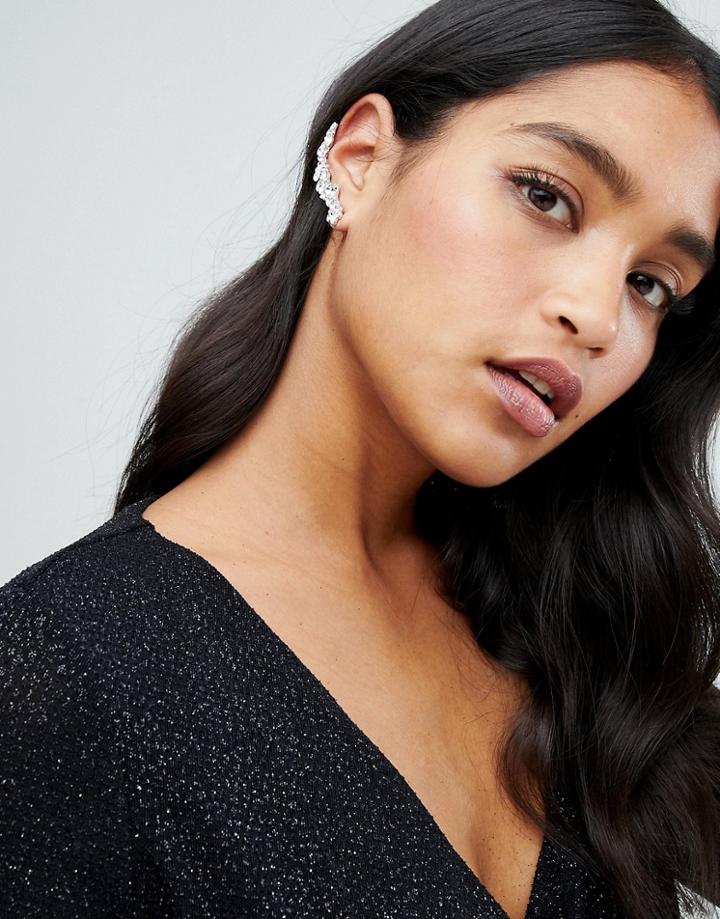 Lipsy Statement Cuff And Jeweled Tassel Earrings In Sliver - Silver