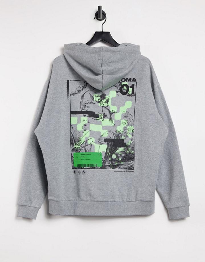 Asos Design Oversized Hoodie In Gray With Cherub Back Print-grey