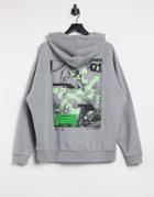 Asos Design Oversized Hoodie In Gray With Cherub Back Print-grey