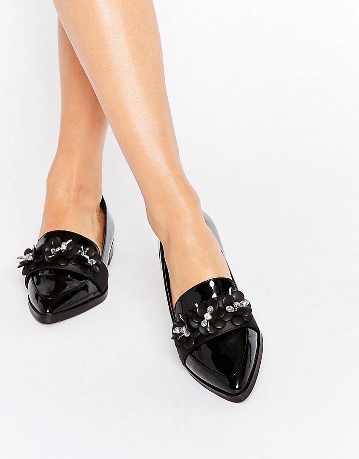 Asos Mercy Flower Embellished Loafers - Black