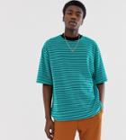 Collusion Striped T-shirt In Towel Fabric In Blue-multi