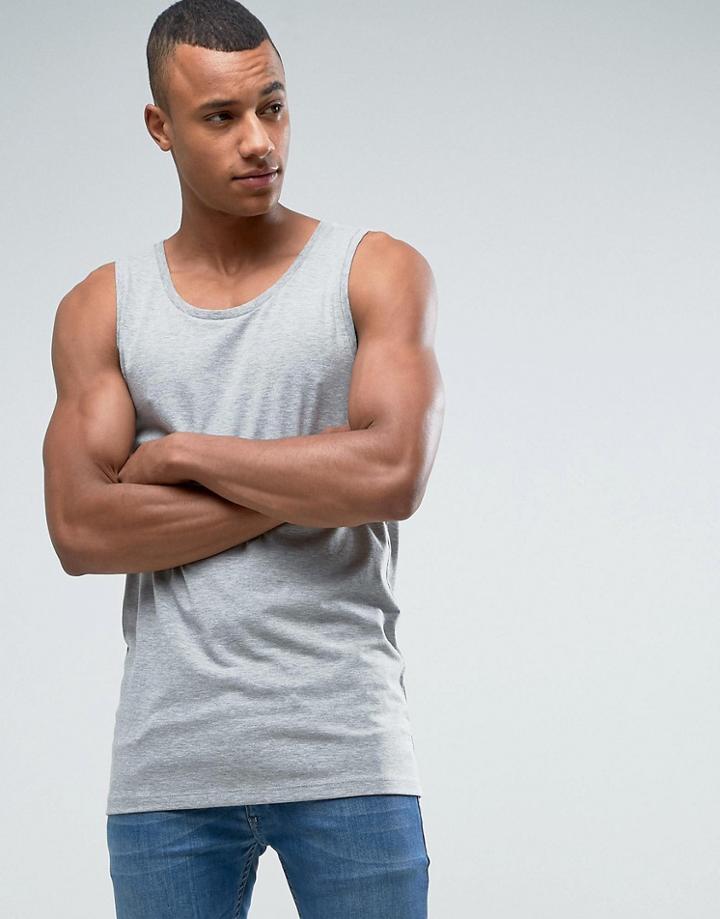 Asos Extreme Racer Back Longline Tank In Muscle Fit - Gray