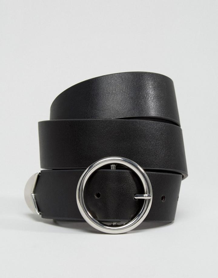 Asos Design Tipped End Circle Buckle Jeans Belt - Black