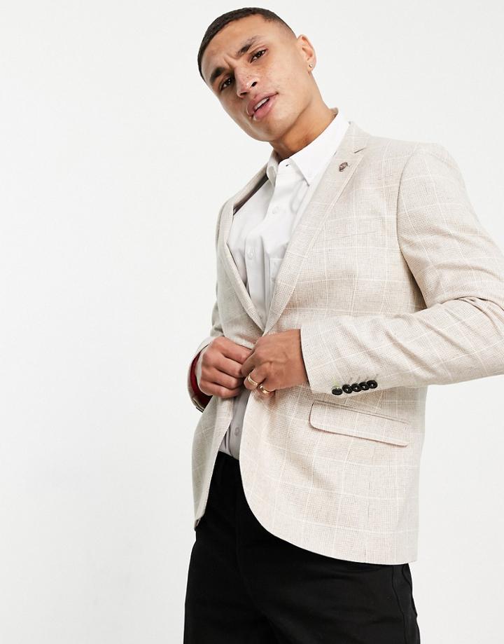 Twisted Tailor Suit Jacket In Window Pane Check Stone-neutral