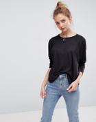 Asos T-shirt With Long Sleeve In Linen Mix - Black