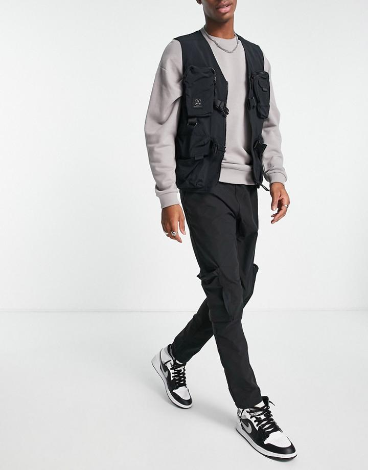 Night Addict Tapered Elasticated Utility Pants With Cuff Adjusters In Black - Part Of A Set