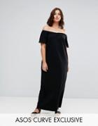 Asos Curve Off Shoulder Maxi Dress With Pom Pom - Black