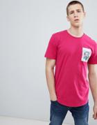 Only & Sons Longline T-shirt With Printed Pocket - Pink