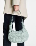 Asos Design Slouchy Shoulder Bag In Sage Ruched Nylon-green