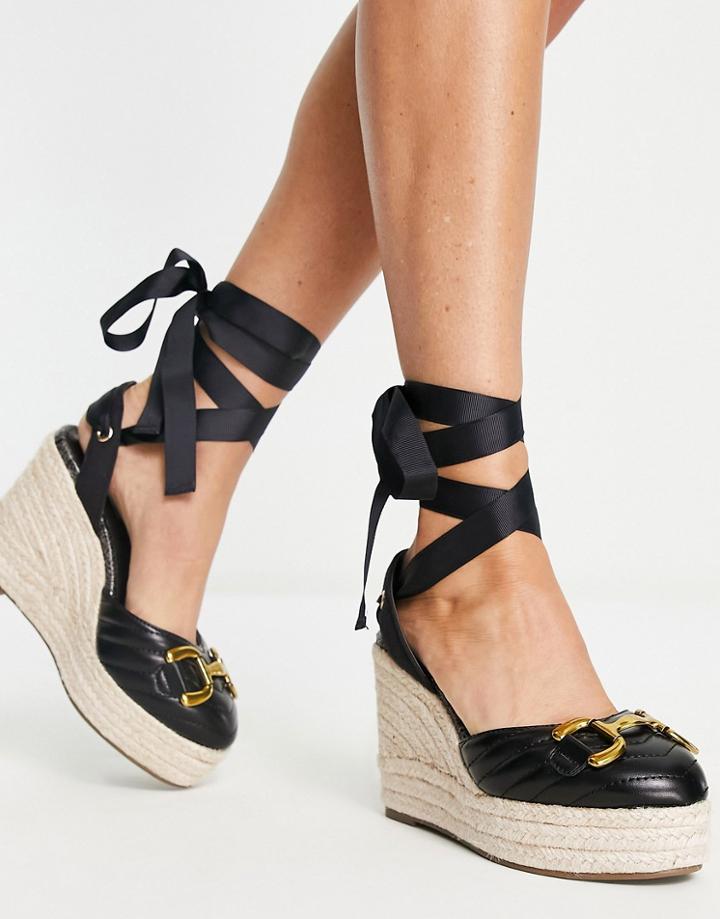 River Island Buckle Detail Wedge Sandals In Black