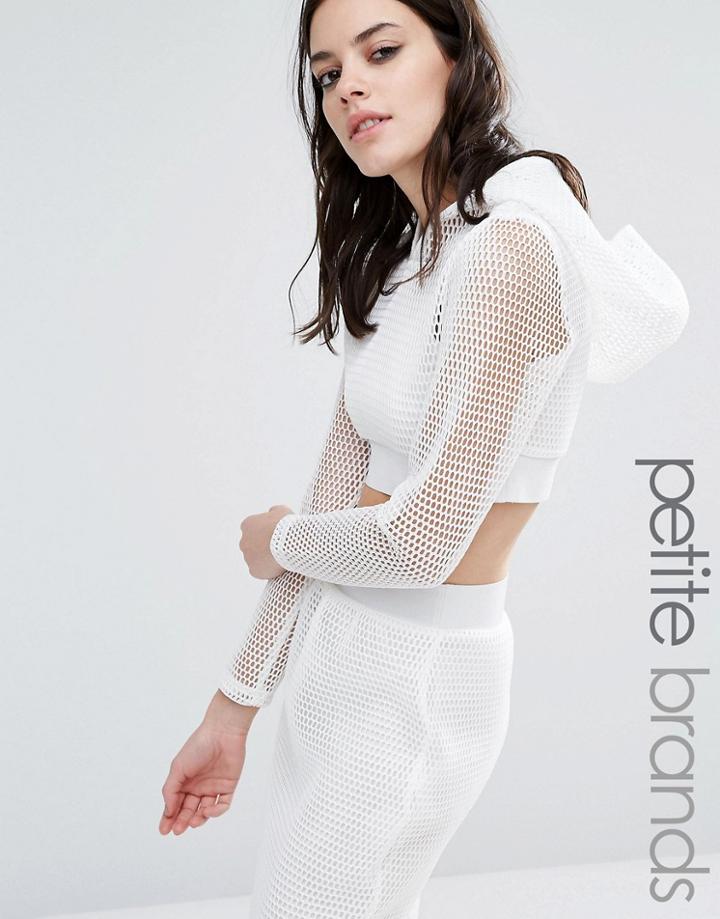Noisy May Petite Kicks Back Mesh Grid Hooded Crop Top - White