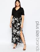 Club L Plus Maxi Dress With V Neck And Floral Printed Skirt