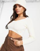 Stradivarius V Neck Knit Crop Top In Ecru-white