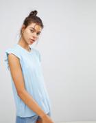 Blend She Elisa Capped Sleeve Denim Collarless Shirt - Blue