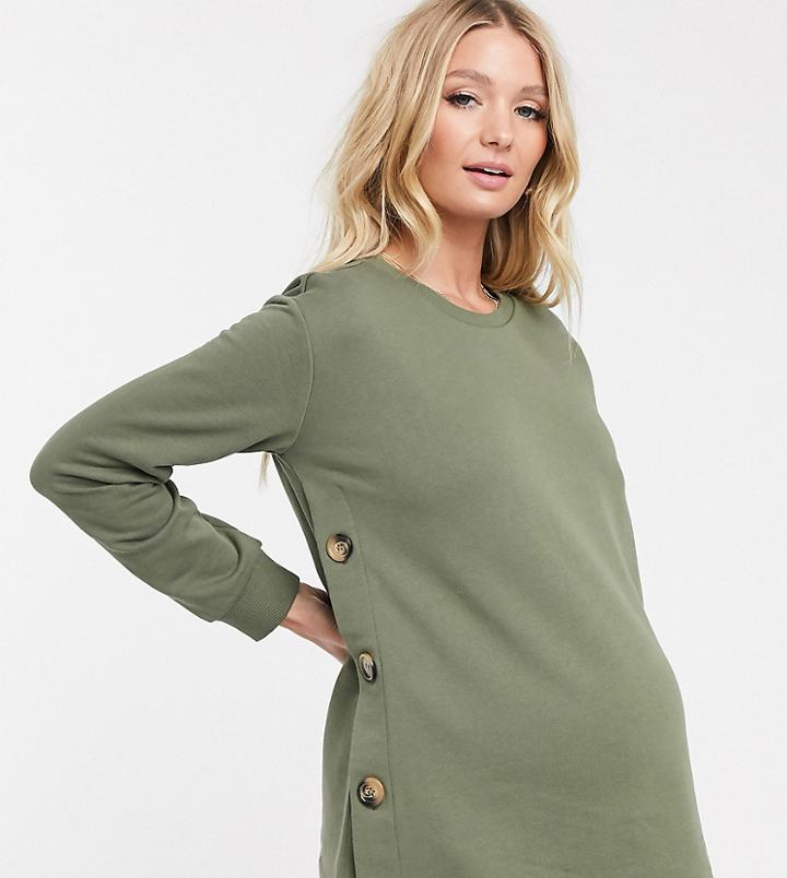Asos Design Maternity Nursing Sweat With Button Side In Khaki