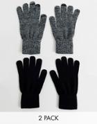 New Look Touch Screen Gloves In 2 Pack-black