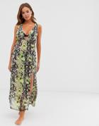 Influence Beach Maxi Dress In Neon Snake Print-multi