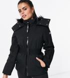 Asos 4505 Petite Ski Belted Jacket With Faux Fur Hood-black