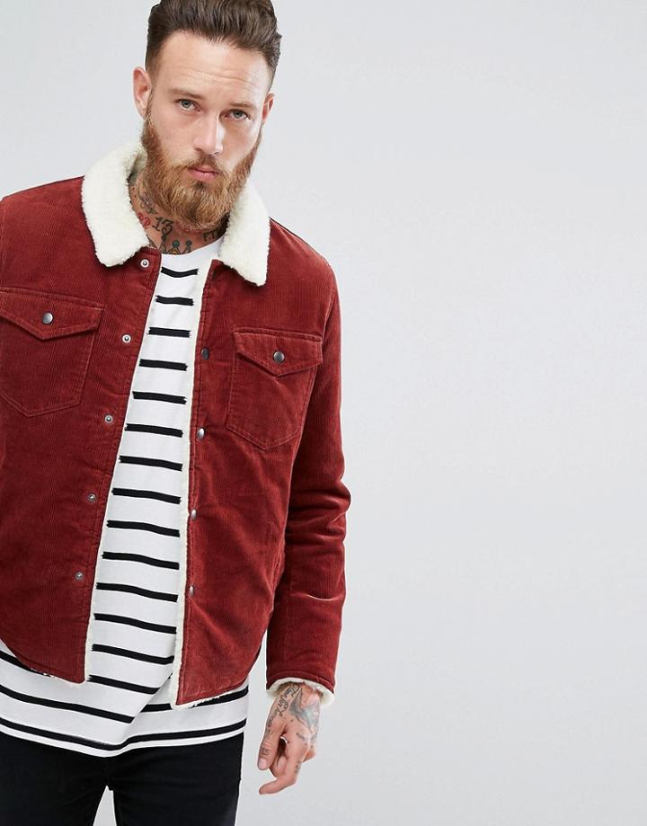 Asos Fleece Lined Cord Jacket In Rust - Orange