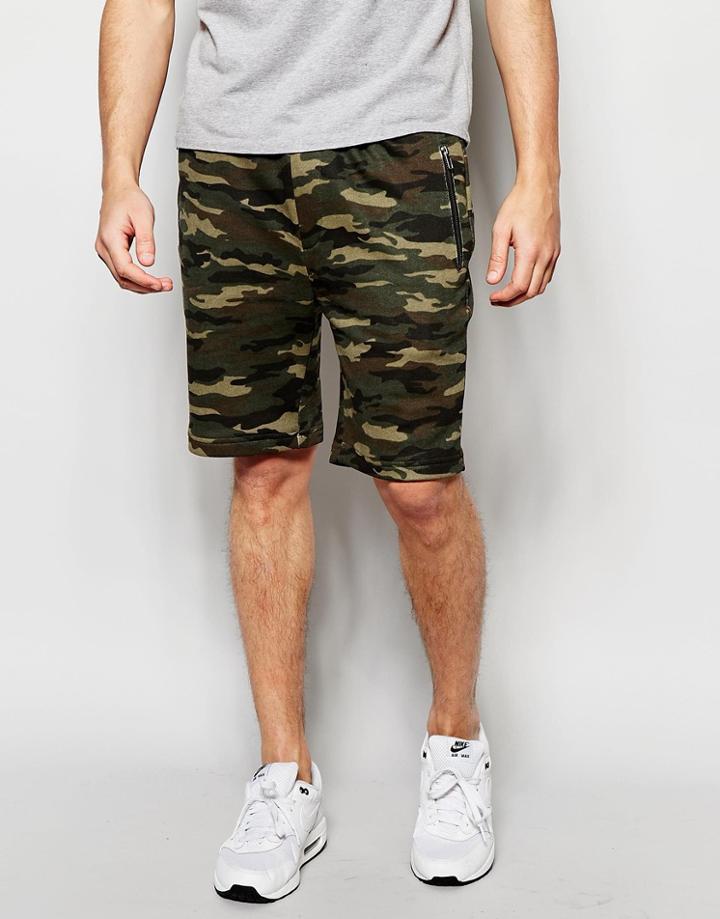 Asos Slim Shorts In Jersey With Camo Print - Khaki