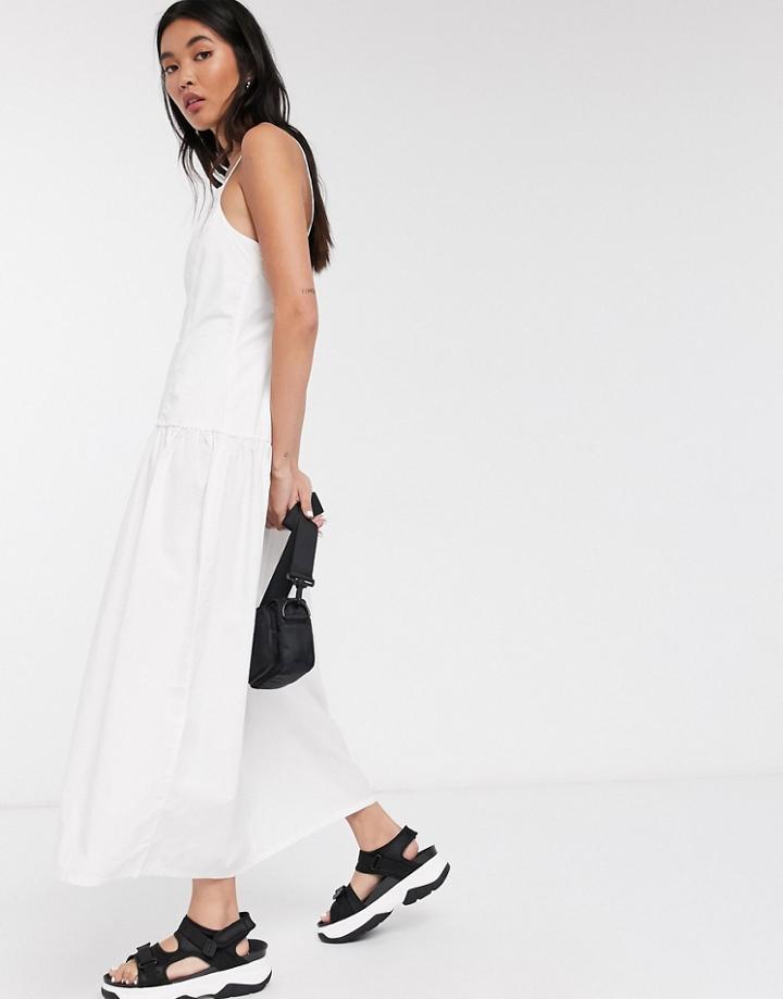 Weekday Jasmine Keyhole Back Poplin Midi Dress In White