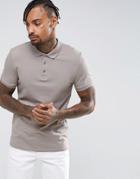 Asos Muscle Fit Pique Polo In Statue - Brown