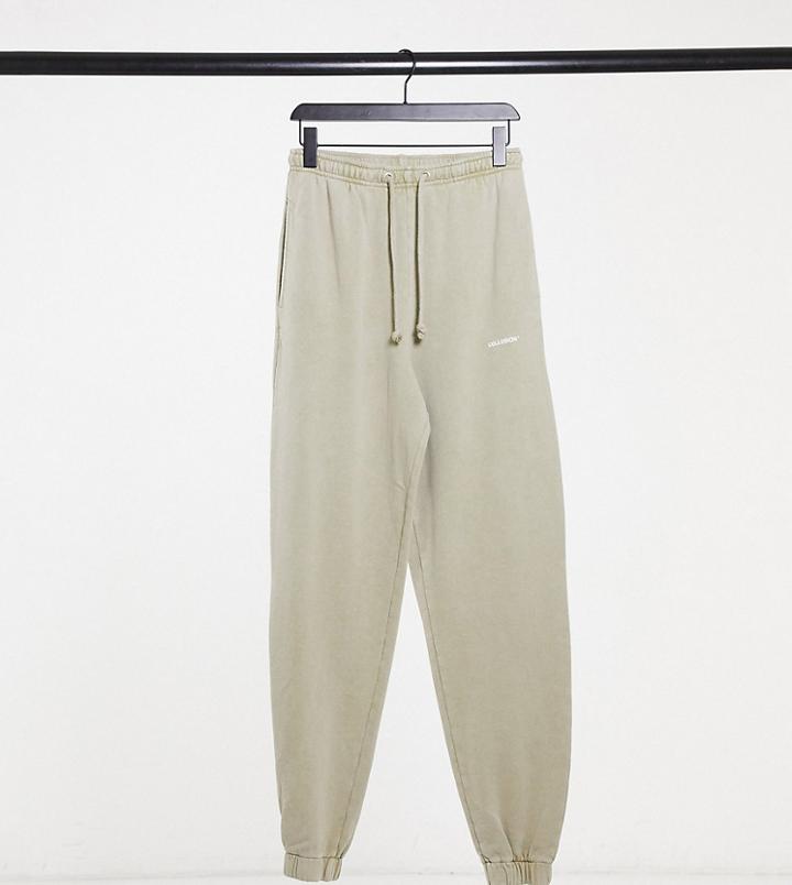 Collusion Unisex Oversized Logo Print Sweatpants In Pigment Dye-brown