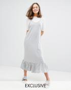 Monki Exclusive Ruffle Hem Midi Dress - Gray