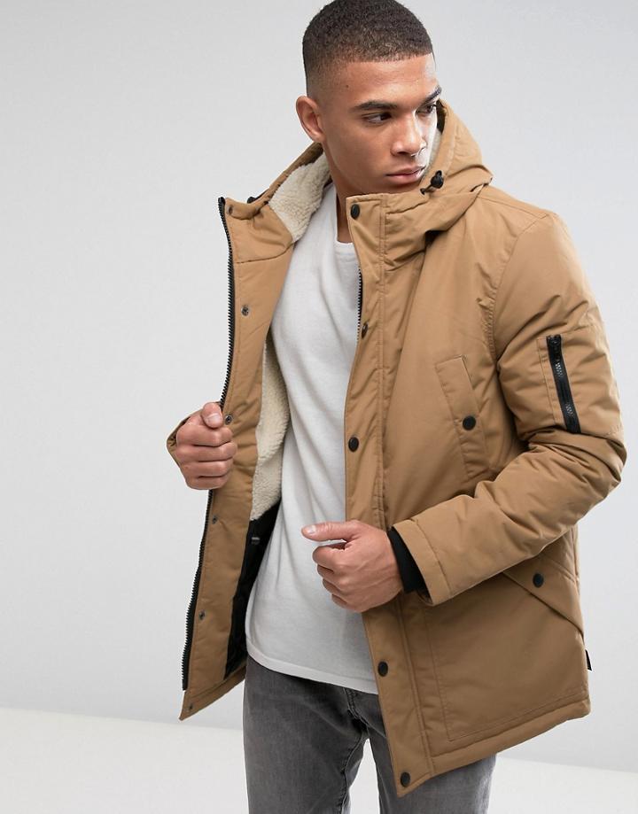 D-struct Sherpa Lined Parka Jacket - Brown