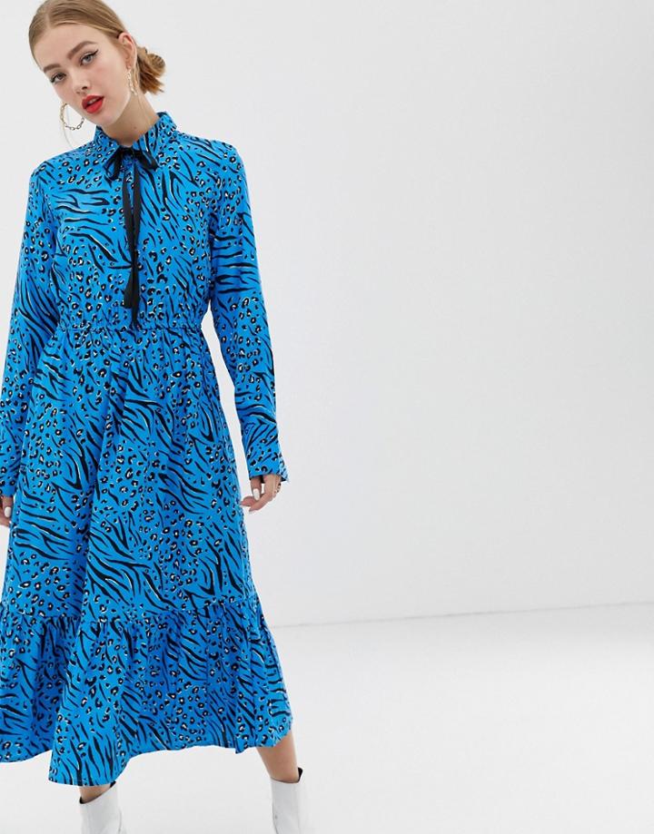 Only Bright Animal Print Maxi Shirt Dress-multi